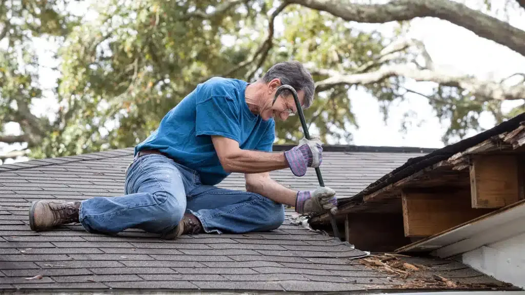 homeowner-fixing-roof